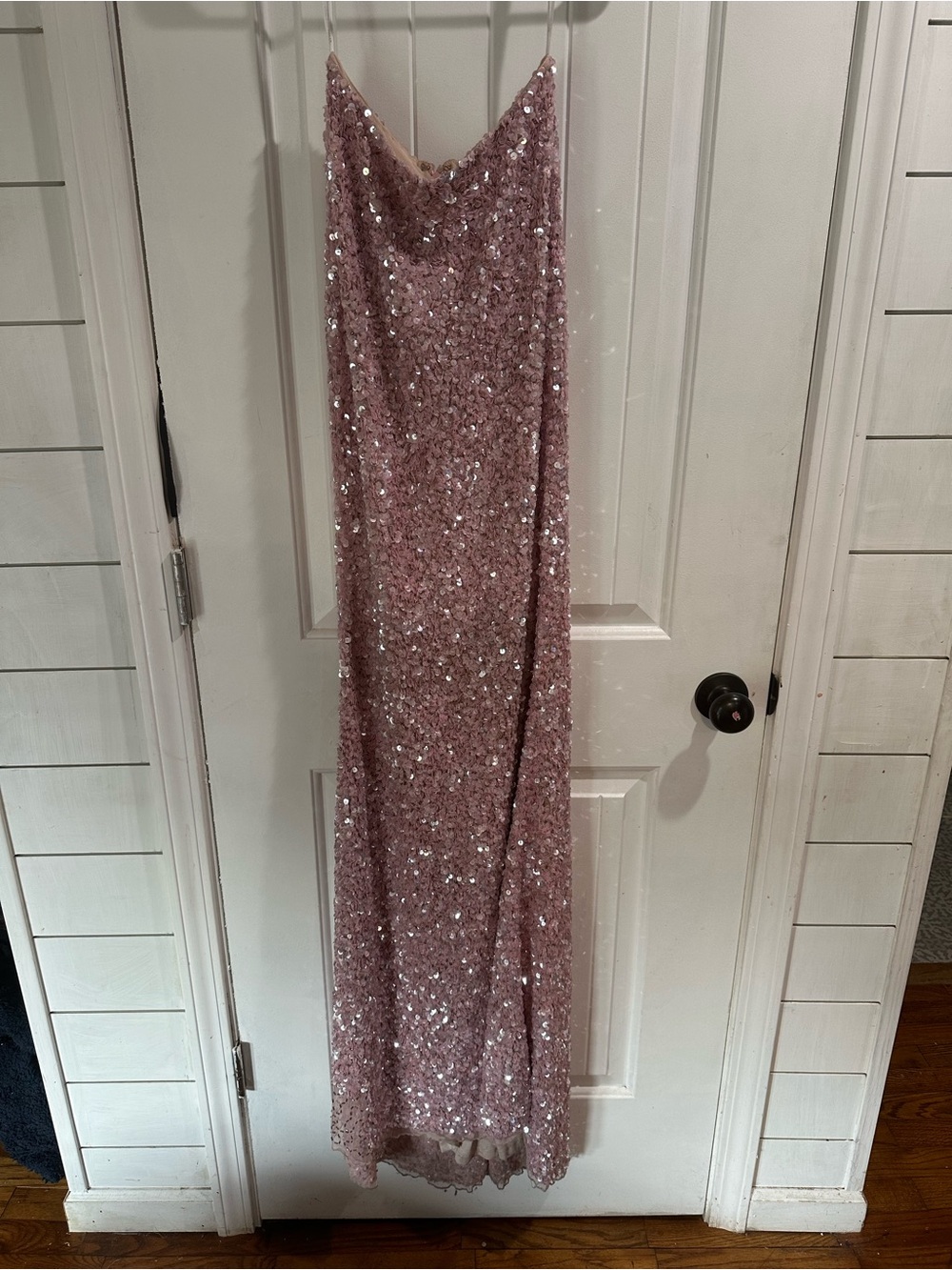 Sherri Hill Blush Pink Strapless Sequin Column Gown - Picture 2 of 13